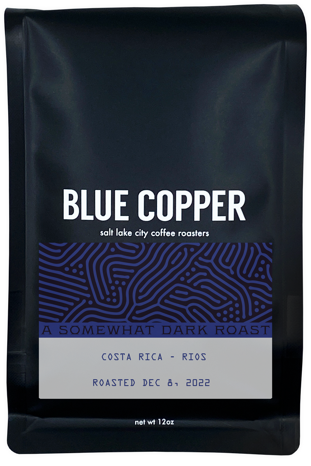 A white bag of coffee beans from Rosso Coffee Roasters